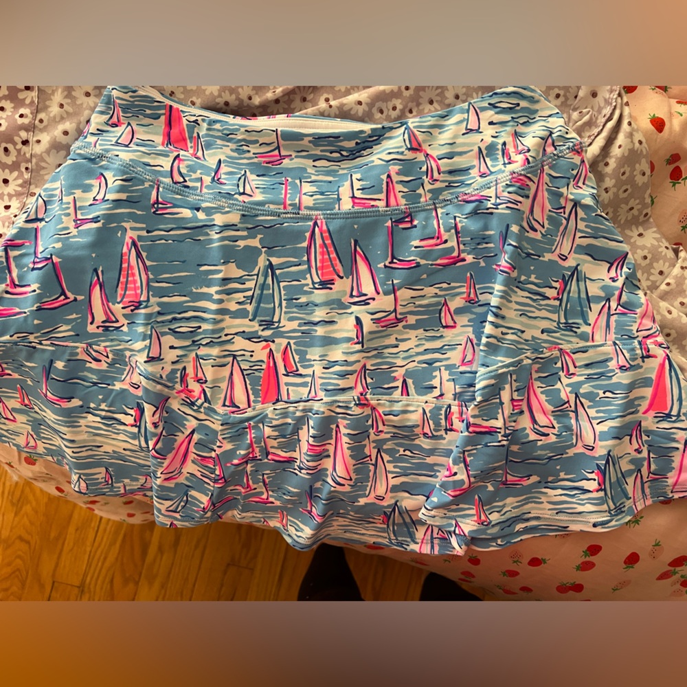 NWT Lilly Pulitzer UPF 50+ Luxletic Corinne Skort Zanzibar Blue Boatylicious SM